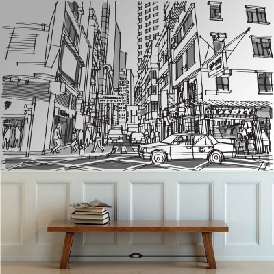 Σχεδιασμός πόλης, Line Art, Ταπετσαρίες Τοίχου, 100 x 67 εκ.